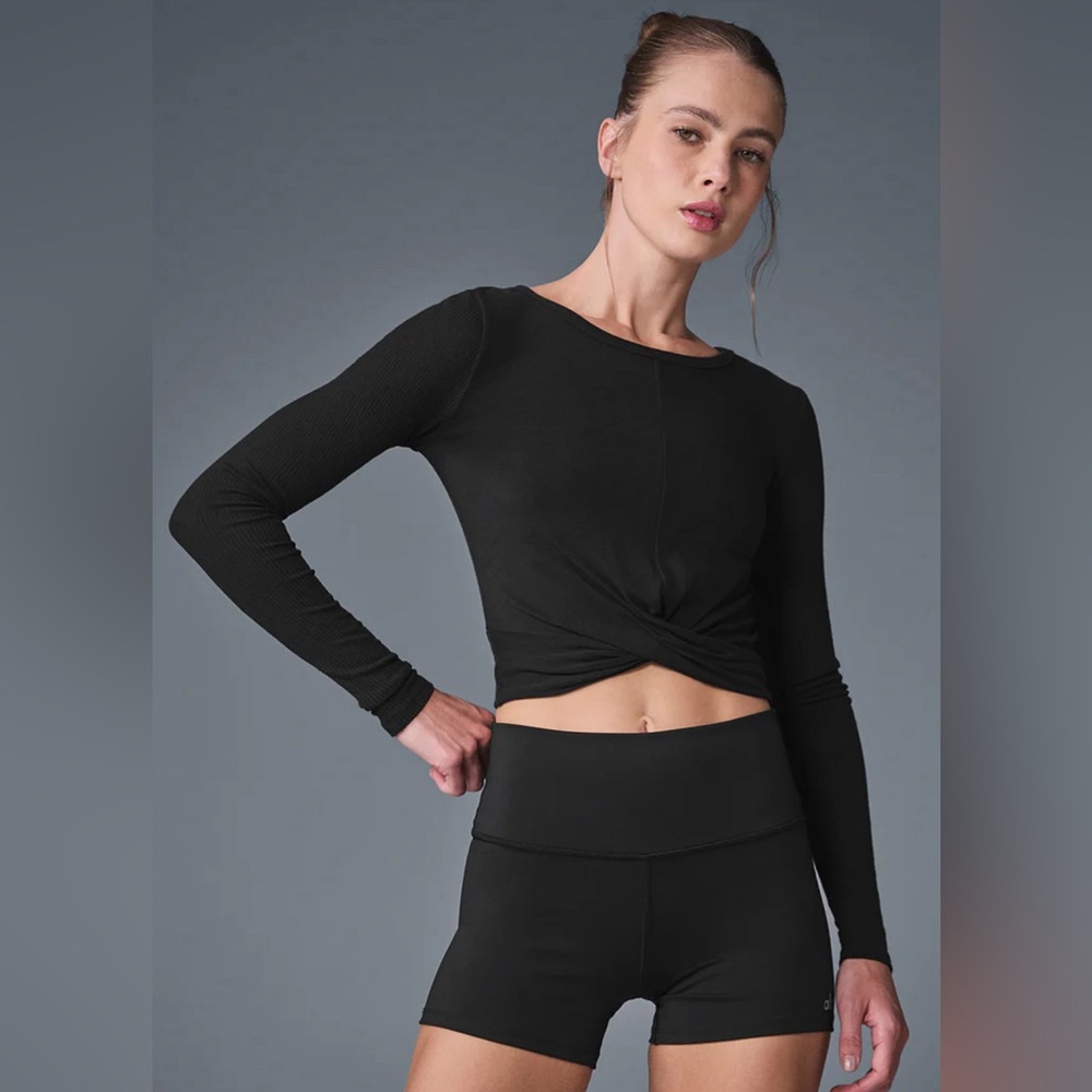 Alo Cover Long Sleeve Top Dove Black Size Small